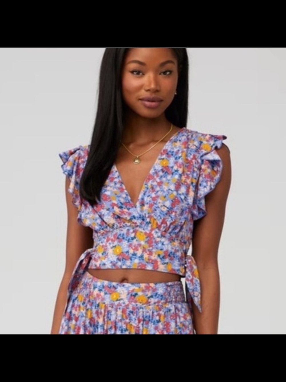 ​Free People Pretty Daze V-Neck Ruffle Top Blue Floral Size XS Smocked